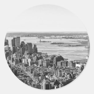 Black White New York City Skyline Ronde Sticker