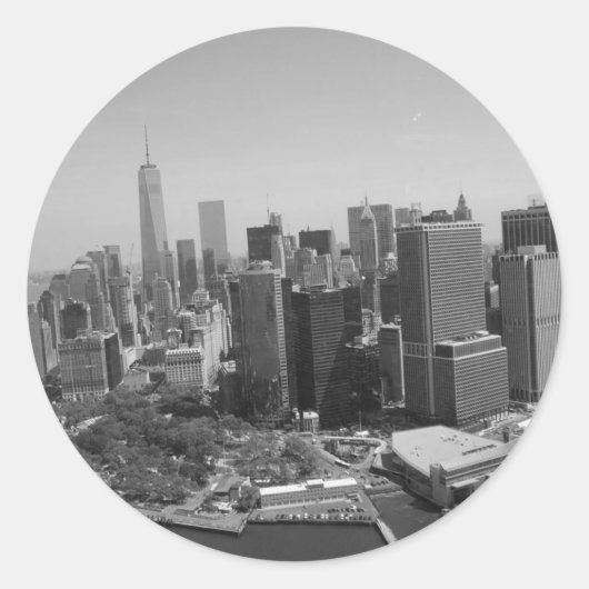 Black White New York City Skyline Ronde Sticker (Voorkant)