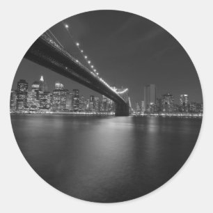 Black White New York City Skyline Ronde Sticker