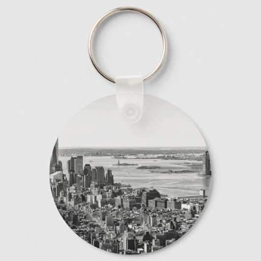Black White New York City Skyline Sleutelhanger (Voorkant)