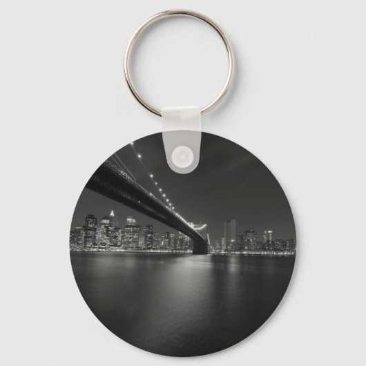 Black White New York City Skyline Sleutelhanger (Voorkant)