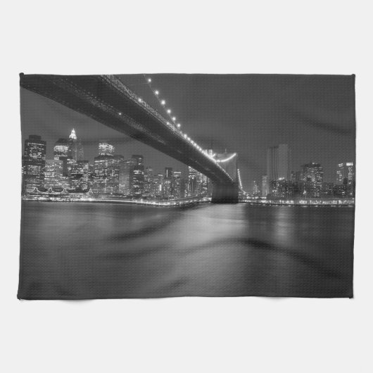 Black White New York City Skyline Theedoek (Horizontaal)
