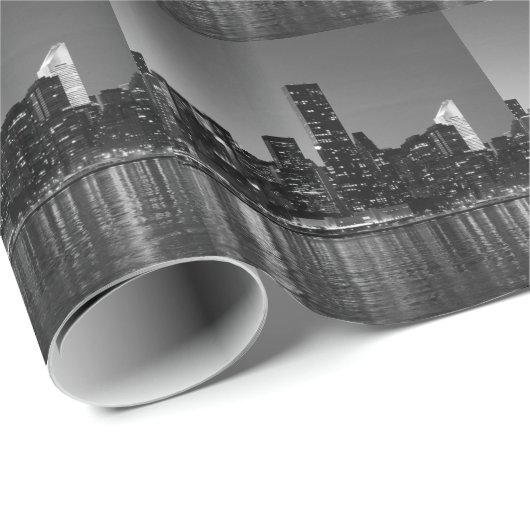 Black White New York City Skyscapers Silhouette Cadeaupapier (Rol Hoek)