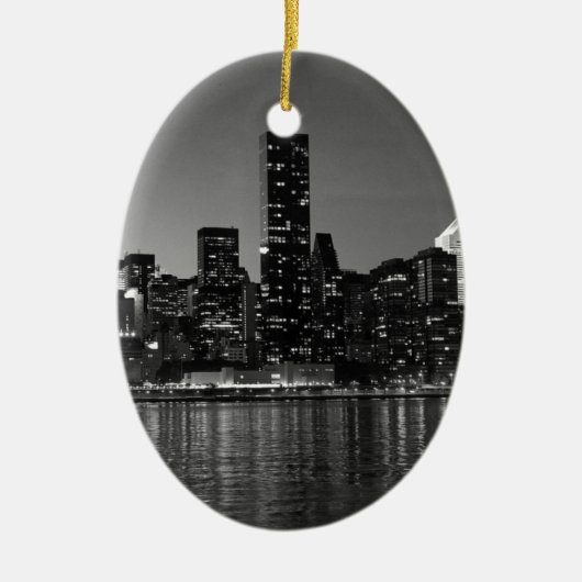 Black White New York City Skyscapers Silhouette Keramisch Ornament (Voorkant)