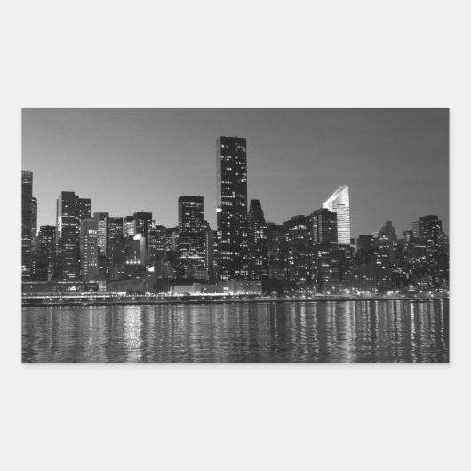 Black White New York City Skyscapers Silhouette Rechthoekige Sticker (Voorkant)