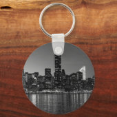 Black White New York City Skyscapers Silhouette Sleutelhanger (Voorkant)