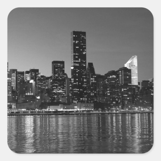 Black White New York City Skyscapers Silhouette Vierkante Sticker (Voorkant)