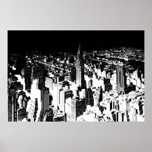Black White New York Manhattan Panorama Poster (Voorkant)