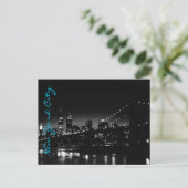 Black White New York Night Blue Script Briefkaart (Staand voorkant)
