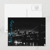 Black White New York Night Blue Script Briefkaart (Voorkant / Achterkant)