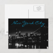 Black White New York Night Blue Script Briefkaart (Voorkant / Achterkant)