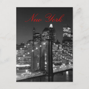 Black & White New York Red Script Post Card Briefkaart