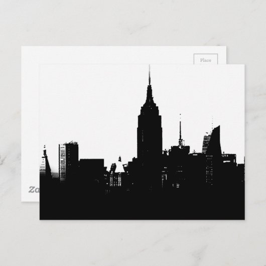 Black White New York Silhouette Briefkaart (Voorkant / Achterkant)