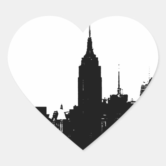 Black White New York Silhouette Hart Sticker (Voorkant)
