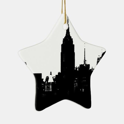 Black White New York Silhouette Keramisch Ornament (Rechts)