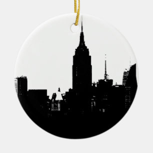 Black White New York Silhouette Keramisch Ornament
