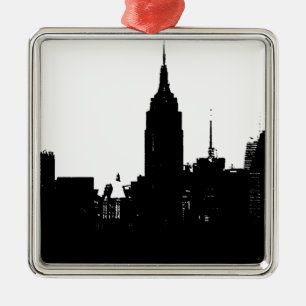 Black White New York Silhouette Metalen Ornament