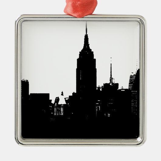 Black White New York Silhouette Metalen Ornament (Voorkant)