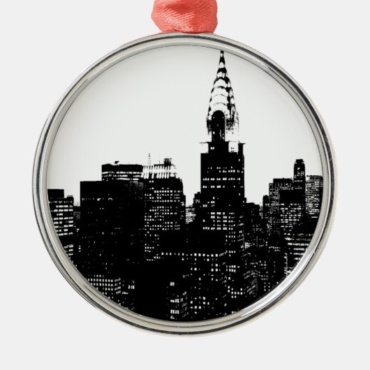 Black & White New York Silhouette Metalen Ornament (Voorkant)