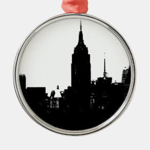 Black White New York Silhouette Metalen Ornament