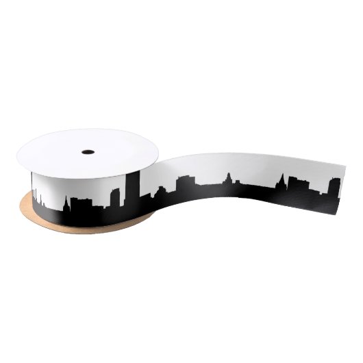 Black & White New York Silhouette Pop Art Satijnen Lint (Spoel)