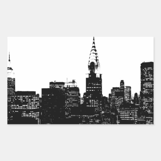 Black & White New York Silhouette Rechthoekige Sticker (Voorkant)