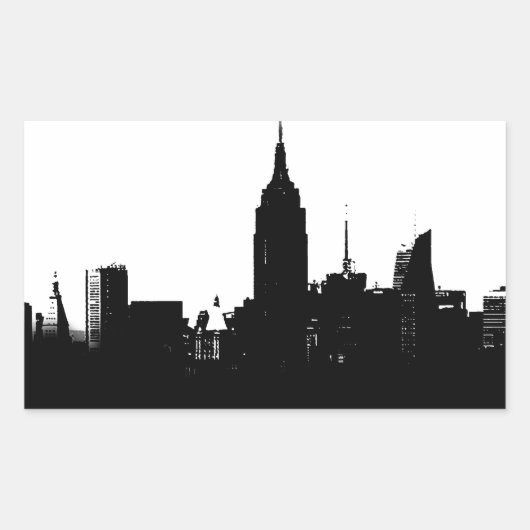 Black White New York Silhouette Rechthoekige Sticker (Voorkant)