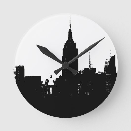 Black White New York Silhouette Ronde Klok (Voorkant)
