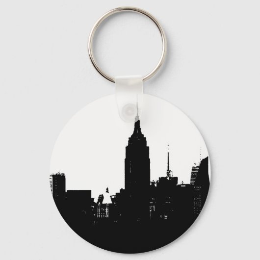 Black White New York Silhouette Sleutelhanger (Voorkant)