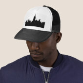 Black White New York Silhouette Trucker Pet (In situ)