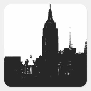 Black White New York Silhouette Vierkante Sticker
