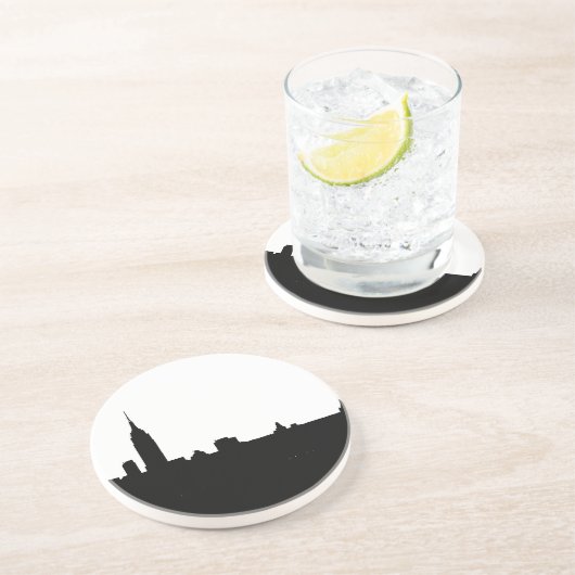 Black & White New York Silhouette Zandsteen Onderzetter (Zijkant)