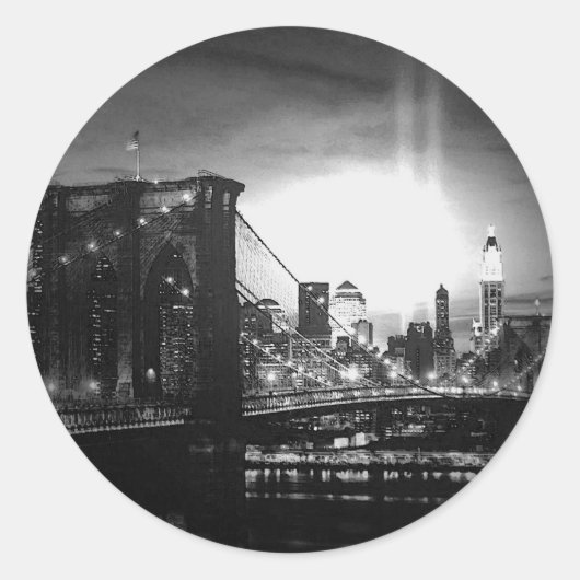 Black & White New York Skyline Ronde Sticker (Voorkant)