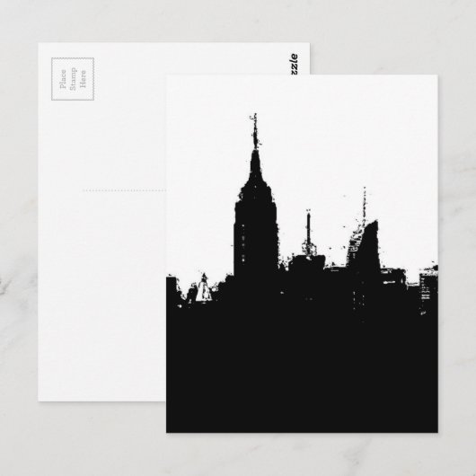 Black White New York Skyline Silhouette Post Kaart (Voorkant / Achterkant)