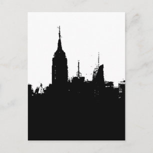 Black White New York Skyline Silhouette Post Kaart