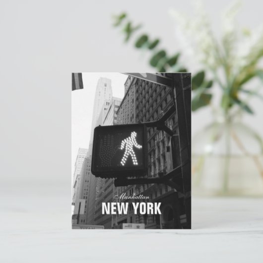 Black White New York Street Walk Sign Briefkaart (Staand voorkant)