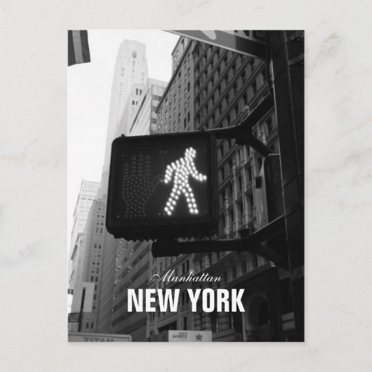 Black White New York Street Walk Sign Briefkaart (Voorkant)