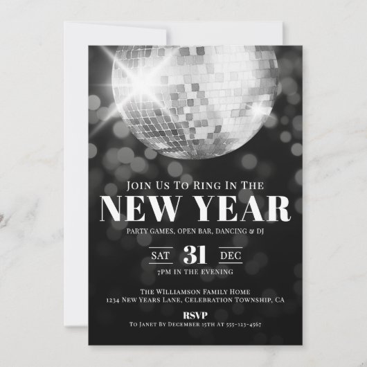Black White Nieuwjaarsfeest Kaart (Voorkant)
