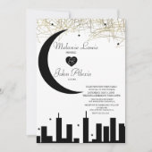 Black White Nightime Skyline Folie Wedding Kaart (Voorkant)