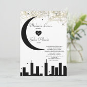 Black White Nightime Skyline Folie Wedding Kaart (Staand voorkant)
