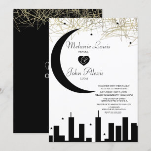 Black White Nightime Skyline Folie Wedding Kaart