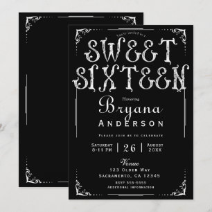 Black & White Old  Type Sweet 16 Party  Kaart