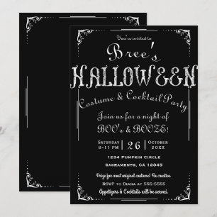Black & White Old Vintage Elegant Halloween Party  Kaart