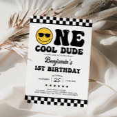 Black White One Cool Dude Boy 1e verjaardagsfeestj Kaart