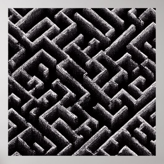 Black & White Optical Illusion Maze Pattern Art Poster (Voorkant)