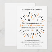 Black White Oranje 70th Birthday Party Fireworks Kaart (Voorkant / Achterkant)