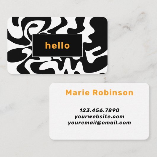 Black White Oranje Asymmetrisch Abstract Hallo Visitekaartje (Voorkant / Achterkant)