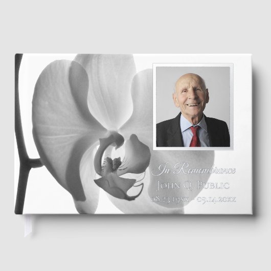 Black White Orchid Funeral Service Memorial Gastenboek (Voorkant)