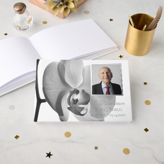 Black White Orchid Funeral Service Memorial Gastenboek (Voorkant open)