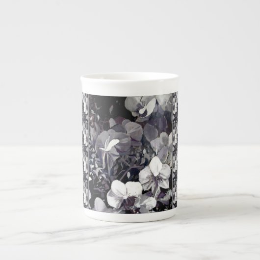 Black White Orchid Multi Stripe Porselein Kop (Voorkant)
